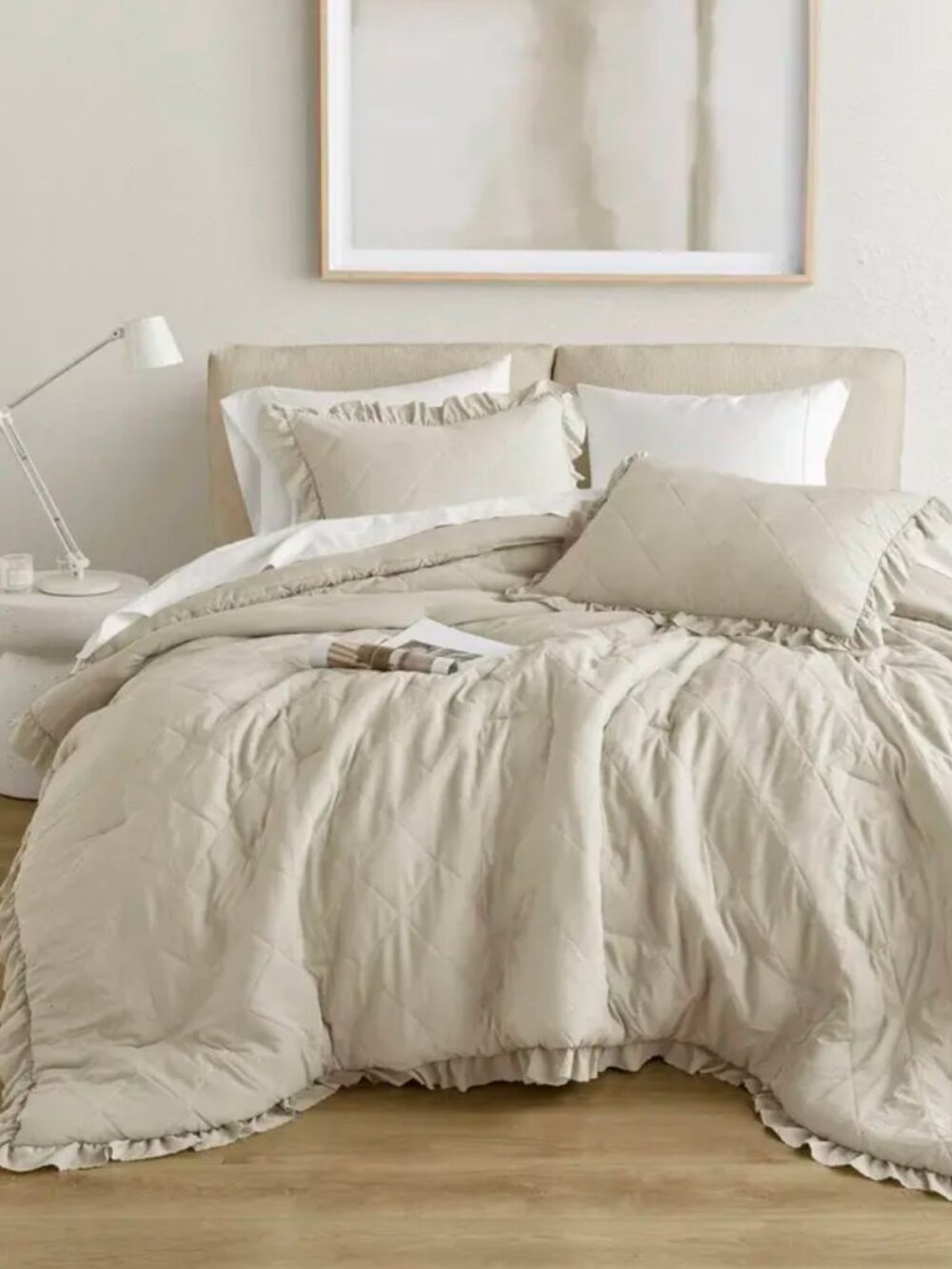 NIB Comforter Twin/Twin XL Neutral Ruffle Shabby Chic Set of 3 by LivingCo